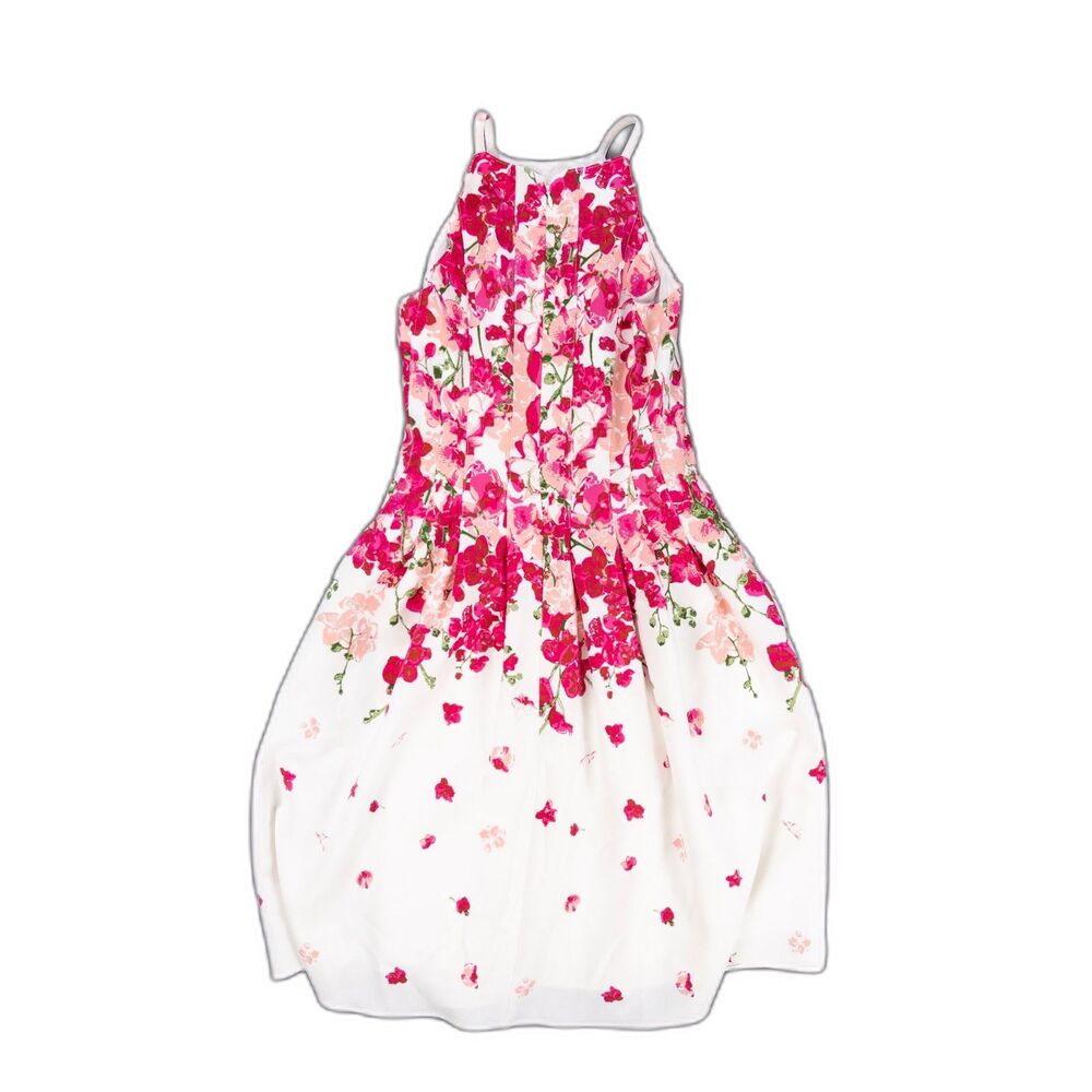 Adrianna Papell Floral Fit & Flare Dress Women’s Size 2 Small Pink White A-Line